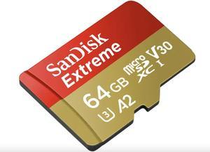 64GB  SanDisk Extreme MicroSDHC UHS-I Memory Card With Adapter - 160MB/s, U3, V30, 4K UHD, A2, Micro SD Card - SDSQXA2-064G-GN6MA