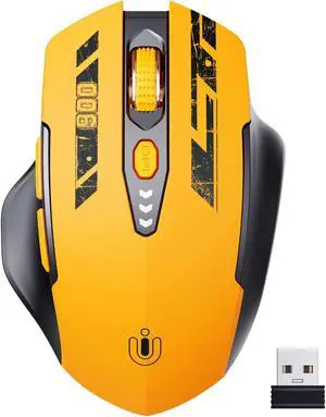 Uineer Rechargeable Wireless Mouse,[Upgraded] 2.4GHz Wireless Mouse(Battery Level Visible) Ergonomic Computer Mouse,4 Levels DPI, Wireless Mouse for Laptop PC Computer,Yellow