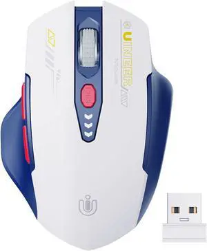 Uineer Rechargeable Wireless Mouse,[Upgraded] 2.4GHz Wireless Mouse(Battery Level Visible) Ergonomic Computer Mouse,4 Levels DPI, Wireless Mouse for Laptop PC Computer,Blue/white