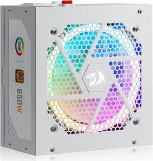 Redragon PSU013 80+ Gold 650 Watt ATX Fully Modular Power Supply w/ 80 Plus Gold Certified, Compact 160mm Size and Low Noise RGB Fan 0 RPM, 100% Japanese Capacitors, Full Mod Cables,White
