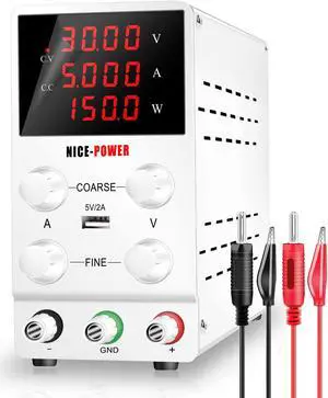DC Power Supply Variable 120V 3A, 4 Digital Display Adjustable Regulated Switching DC Lab Bench Power Supply with 5V/2A USB Charging Port