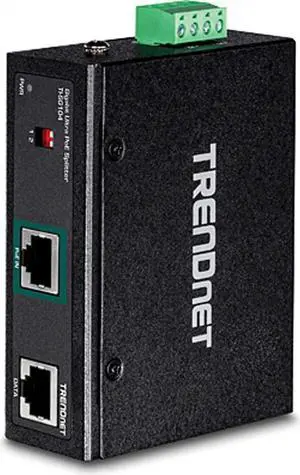 TRENDnet Industrial Gigabit UPoE Splitter, Dual DC Power Outputs, DIN-Rail or Wall-Mountable, Adjustable Voltage Output, TI-SG104,Black