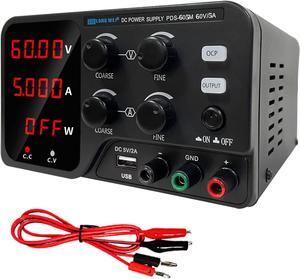 DC Power Supply Variable,30V 10A Adjustable Switching Regulated DC Bench Power Supply with 4-Digits LED Power Display 5V/2A USB Output, Coarse and Fine Adjustments Black
