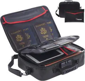 SEKAM Fireproof Document Bag with Lock & Fireproof Money Bag for Cash Set, Fireproof Document Safe Organizer for Travel, Fireproof File Storage Bag with Lock, Multi-Layer Portable File Organizer Black