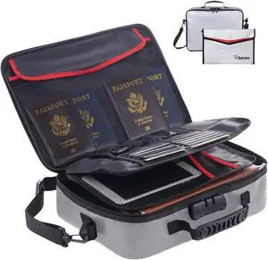 SEKAM Fireproof Document Bag with Lock & Fireproof Money Bag for Cash Set, Fireproof Document Safe Organizer for Travel, Fireproof File Storage Bag with Lock, Multi-Layer Portable File Organizer Gray