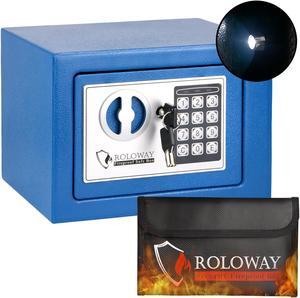 ROLOWAY Steel Money Safe Box for Home with Fireproof Money Bag for Cash Safe, Security Safe Box for Money Safe with Keys, Lock Box Fireproof Safe with Keypad Lock (Blue)