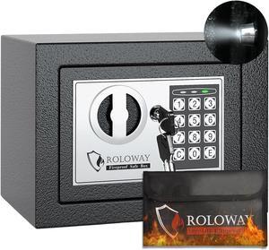ROLOWAY Steel Money Box with Keys for Home with Fireproof Money Bag for Cash Hidden, Security Lock Box Fireproof Safe with Keypad Lock (Silver)