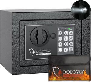 ROLOWAY Steel Money Safe Box for Home with Fireproof Money Bag for Cash Safe Hidden, Security Safe Box for Money Safe with Keys, Lock Box Fireproof Safe with Keypad (Black)