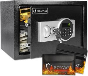 ROLOWAY Steel Safe Box (0.8 Cubic Feet), Money Safe for Home Safe, Lock Box with Fireproof Bag for Cash Safe, Security Safety Box for Document Safe, Fireproof Safe with Key (Silver Digital Keypad)