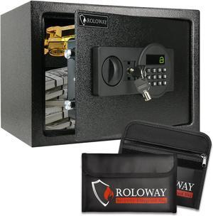 ROLOWAY Steel Safe Box (0.8 Cubic Feet), Money Safe for Home Safe, Lock Box with Fireproof Bag for Cash Safe, Security Safety Box for Document Safe, Fireproof Safe with Key (Black Digital Keypad)