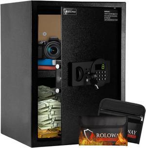 ROLOWAY Steel Safe Box (2.2 Cubic Feet), Money Safe for Home Safe, Lock Box with Fireproof Bag for Cash Safe, Security Safety Box for Document Safe, Fireproof Safe with Key Digital Keypad Lock Black