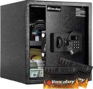 Voncabay Steel Safe Box (1.5 Cubic Feet), Money Safe for Home Safe, Lock Box with Fireproof Bag for Cash Safe, Security Safety Box for Document Safe, Fireproof Safe with Key and Digital Keypad Lock
