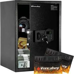 Voncabay Steel Safe Box (2.2 Cubic Feet), Money Safe for Home Safe, Lock Box with Fireproof Bag for Cash Safe, Security Safety Box for Document Safe, Fireproof Safe with Key Digital Keypad Lock Black