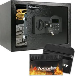 Voncabay Steel Safe Box (0.8 Cubic Feet), Money Safe for Home Safe, Lock Box with Fireproof Bag for Cash Safe, Security Safety Box for Document Safe, Fireproof Safe with Key (Black Digital Keypad)