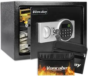 Voncabay Steel Safe Box (0.8 Cubic Feet), Money Safe for Home Safe, Lock Box with Fireproof Bag for Cash Safe, Security Safety Box for Document Safe, Fireproof Safe with Key (Silver Digital Keypad)