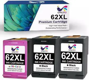 3 Pack 62XL black & Tri-color Ink Cartridges for ENVY 5546 5547 5646 W/Chip
