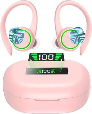 Wireless Earbuds Bluetooth Headphones 60H Playtime Bluetooth 5.1 Digital LED Display Over-Ear Earphones with Earhook Sports Headphones IPX7 Waterproof Headsets with Mic Deep Bass for Running Workout