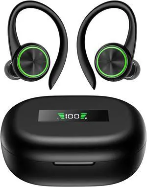 Wireless Earbuds Bluetooth Headphones 60hrs Play Back Waterproof Sport Earphones with LED Display Over-Ear Buds with Earhooks Charging Case Built-in Mic Headset for Sports Running Workout Gaming