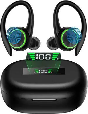 Wireless Earbuds Bluetooth Headphones 60H Playtime Bluetooth 5.1 Digital LED Display Over-Ear Earphones with Earhook Sports Headphones IPX7 Waterproof Headsets with Mic Deep Bass for Running Workout
