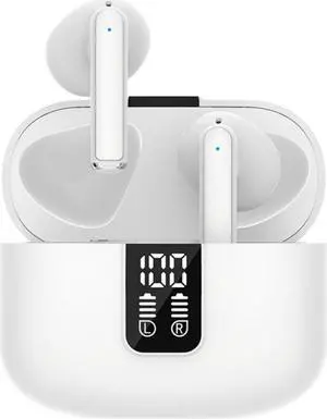 Wireless Earbuds Bluetooth 5.3 Headphones TWS Stereo Bass in-Ear Earphones with IP5 Waterproof Built-in Mic Headset for Sport, 35Hours Playing Time, Charging Case & 3 Ear Tips