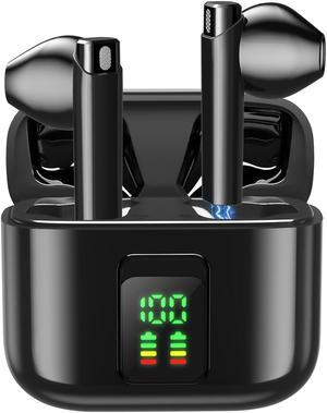 Bluetooth 5.3 Wireless Earbuds Headphones Noise Cancelling with Built-in Mic and Charging Case Hands-free Calling Sweatproof In-Ear Headset Earphone Earpiece for iPhone/Android Smart Phones,Black
