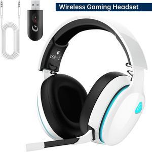 Wireless Gaming Headset for PS5, PS4, PC, Switch, Mac with Bluetooth 5.2, 2.4GHz USB Gaming Headphones with Detachable Noise Canceling Mic,Stereo Sound,3.5mm Wired Mode for Xbox Series,White