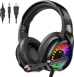 Gaming Headset with Microphone, Over Ear Gaming Headphones for PS4, PC, Xbox One, PS5 Controller, Noise Cancelling Headphones with 7.1 Stereo Surround Sound, Soft Memory Earmuffs & LED RGB Light