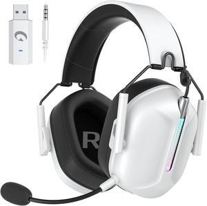 Wireless Gaming Headset for PS5 PS4 Nintendo Switch PC Mac, 2.4 GHz/Bluetooth 5.2 Gaming Headphones with Noise Cancelling Microphone 40+ Hours Battery Life,3.5mm Wired for Xbox Series,White