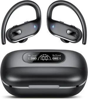 Wireless Earbuds Bluetooth Headphone Sport, Bluetooth 5.3 Earbud 3D HiFi Stereo Over Ear Buds, 80Hrs Earhooks Earphone with Noise Cancelling Mic, IP7 Waterproof Headset for Workout/Running/Gym, Black