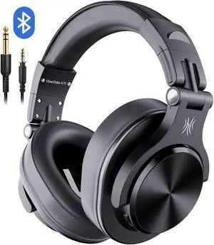 Over-Ear Headphones with Mic | Wireless & Corded Dual-Mode Headphones for Drum Piano PC Phones Laptop-72 Hours Playtime-A70 Black