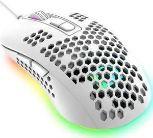 Mini Ultralight Wired Gaming Mouse,4 Kinds RGB Backlit,4 Levels Adjustable,Lightweight Honeycomb Shell Mice for PC Gamers,Xbox,PS4(White)