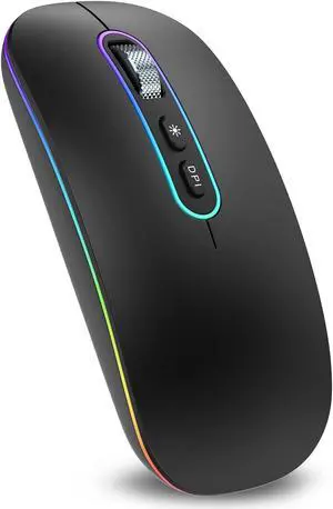Bluetooth Mouse, Wireless Rechargeable Mouse, LED Silent Computer Mice with Dual Mode (Bluetooth 5.1 and 2.4G), Slim Optical Mouse, Compatible with iPad, Laptop, PC, Mac, Windows-Black
