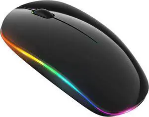 Wireless Bluetooth Mouse, 2.4G Rechargeable LED Mouse, Dual Mode(Bluetooth 5.0+USB), Laptop Mouse with USB Receiver, Computer Mouse Compatible for Laptop, iPad, MacOS, PC, Windows(Black)