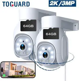 2 Pack SC25 2K/3MP Wired Security Camera Outdoor PTZ WiFi Dome Surveillance Camera