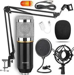 Microphone Kits, Podcast Equipment Bundle, Studio Recording & Broadcasting Mic with Adjustable Stand, USB Sound Adapter