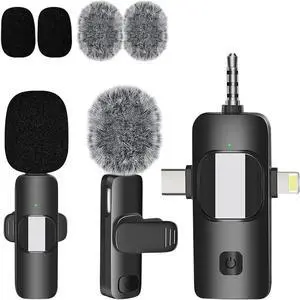 Wireless Lavalier Microphones Mini Microphone for iPhone, Android and Camera, Plug-Play, with Noise Reduction, Professional Video Recording Lav Mic for Interview, Vlog