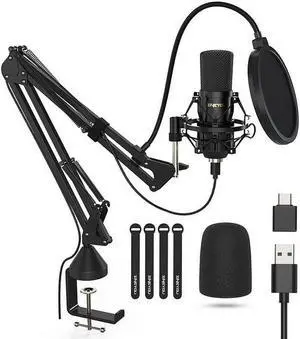 USB Condenser Microphone, Plug and Play Computer Microphone Kit with Upgraded Boom Pop Filter Wide Sound Field, Studio Quality-Black