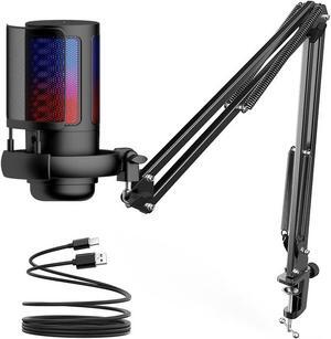 Gaming PC USB Microphone, Podcasting Condenser Microphone with Boom Arm, Pop Filter, Mute Button for Streaming Online Chat, Computer Microphone for PC Gamers