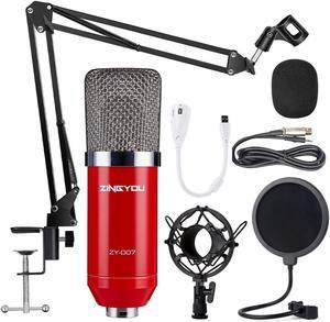 Condenser Microphone Computer Mic Recording Bundle for Gaming Streaming Youtube Cardioid Microphone Include Adjustable Arm Stand, Shock Mount and Pop Filter Red