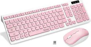 Wireless Keyboard and Mouse Combo, Full Size Wireless Keyboard and Mouse, 2.4G Wireless Keyboard and Mouse set for PC, Laptop, Windows, Desktop (Pink)