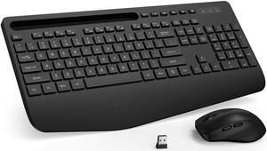 Wireless Keyboard & Mouse Combo Wrist Rest Ergonomic Phone Holder Silent for Computer,Laptop