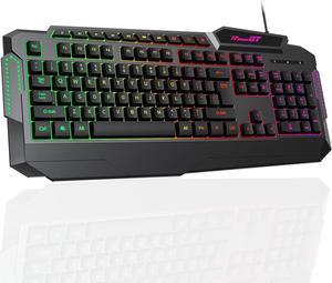 Gaming Keyboard, 114 Keys Full Size Wired Rainbow LED Backlit Quiet Computer Keyboard with Dedicated Multimedia Keys, Wrist Rest Keyboard for Computer PC Gamers Desktop Laptop MAC Xbox, Black