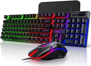 Gaming Keyboard & Mouse, 104 Keys Rainbow LED RGB Backlit Quiet Computer Keyboard, Multimedia Keys, 26 Anti-ghosting Keys, Waterproof Light up USB Wired Keyboard for PC Gamers Desktop Computer Laptop