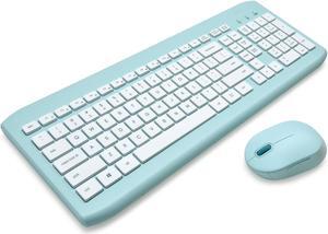 Wireless Keyboard and Compact Mouse with Dual-Connectivity, 2.4 GHz Wireless USB Receiver, Blue