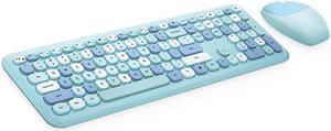 Wireless Keyboard Mouse Combo,2.4G Colored keyboard ,110 Key Cute Keyboard Mouse Set with Round Punk Keycaps for Girl Blue