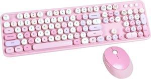 Colorful Computer Wireless Keyboard and Mouse Combination, Typewriter Soft Key Office Full-size Keyboard, 2.4GHz Non-drop Connection and Optical Mouse (purple Color)