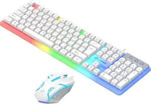 Gaming Keyboard and Mouse Set Rainbow LED Backlit Wired USB Keyboard and Mouse for PC PS3 PS4 Xbox One and 360