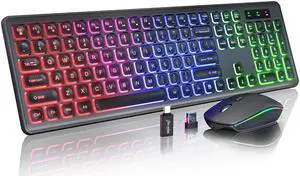 Wireless Keyboard and Mouse Combo RGB Backlit Rechargeable 2.4GHz Quiet 108 keys Keyboard-Black