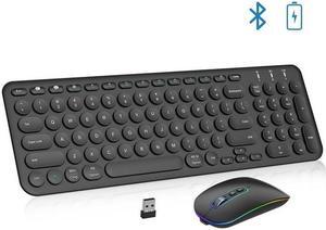 Bluetooth Keyboard and Mouse, cimetech Rechargeable Dual-Mode (Bluetooth 5.1 + USB) Wireless Keyboard and Mouse Combo, Ultra-Slim Multi-Device Keyboard for Mac, iPad, Computer, PC, Windows - Black
