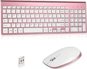 Wireless Keyboard Mouse Combo, 2.4G Compact and Full Size Wireless Keyboard and Mouse Combo for PC, Laptop,Tablet,Computer Windows-Rose Gold